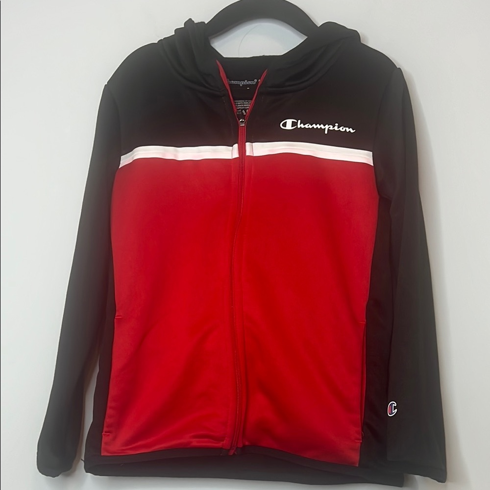 Champion Kids Black, Red & White Hooded Full‎ Zip Up Sweatshirt Boys Size 5